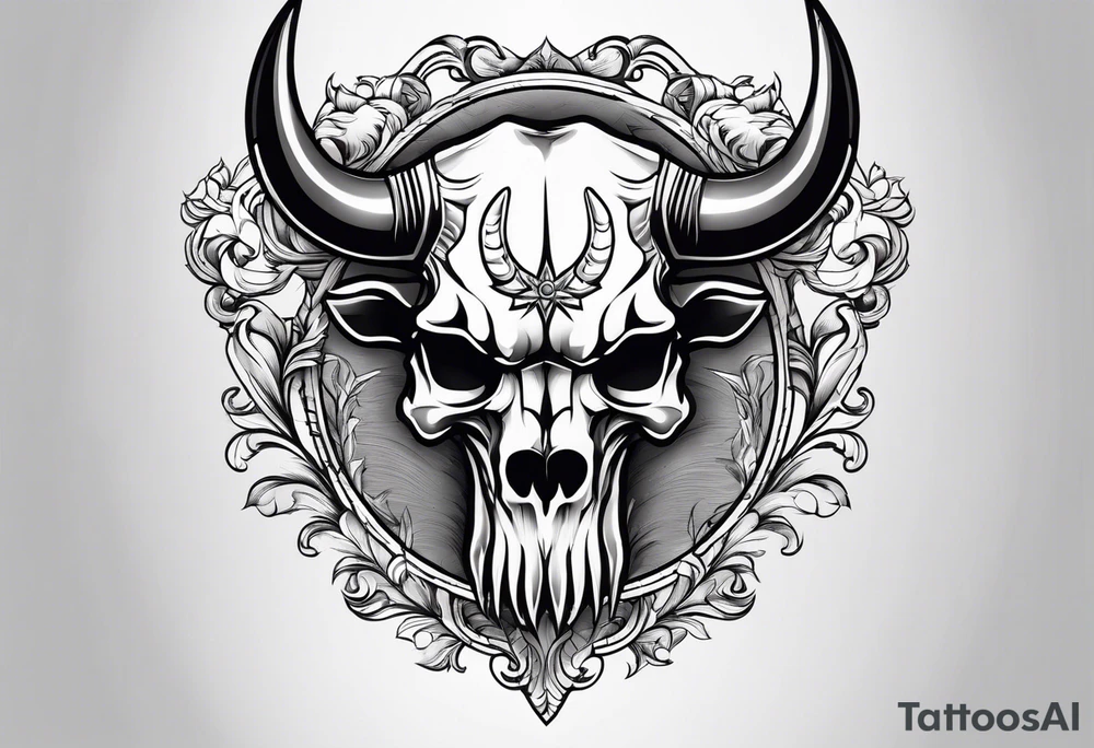 skull of a bull with a line frame, realistic, simple tattoo idea
