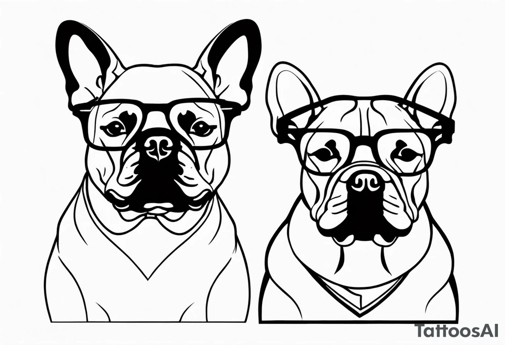 silhouette of french bull dog with glasses, tattoo to use as a couple tattoo idea