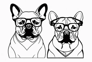 silhouette of french bull dog with glasses, tattoo to use as a couple tattoo idea