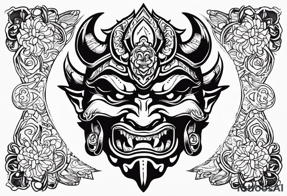 Protection against evil Oni mask tattoo idea