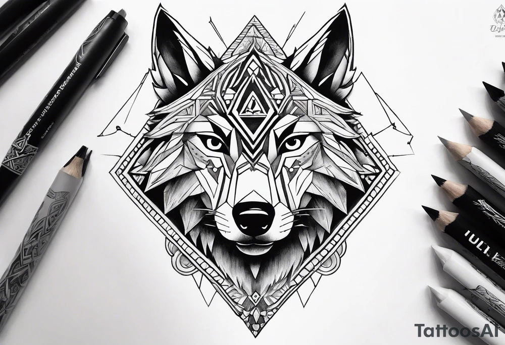 Legend of zelda link wolf in profile, in the center of his forhead is a diamond shape with a dot in the middle done in the style of black line work tattoo idea