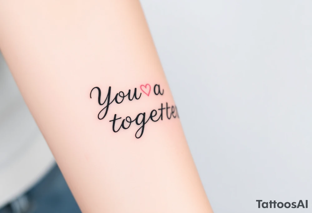"You and I together" with a cross, a and a heart integrated into the design tattoo idea