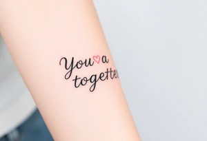 "You and I together" with a cross, a and a heart integrated into the design tattoo idea