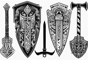 Valhalla sword shield axe tattoo idea