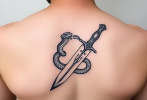 mystical snake coiled around an ancient dagger with jeweled hilt tattoo idea