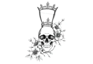 Hourglass with detailed beautiful gothic boho flowers on vine and skull with gorgeous crown tattoo idea