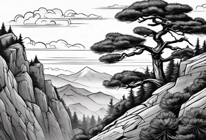 pine tree on the edge of a cliff tattoo idea