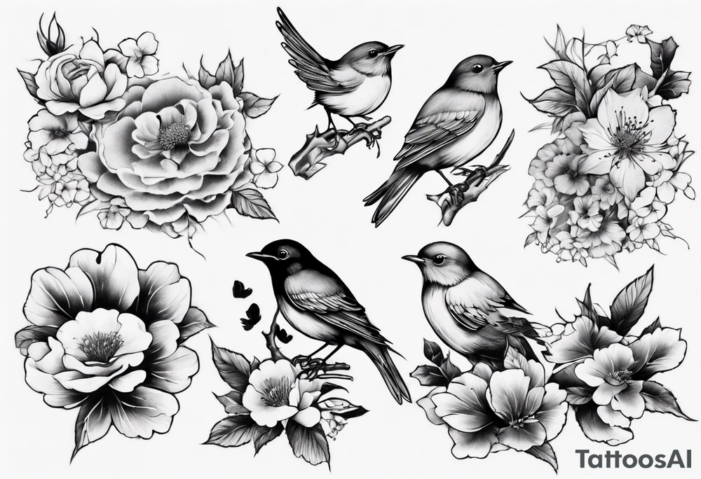 Nature Blooming, sleeve, robins, sleeve tattoo tattoo idea