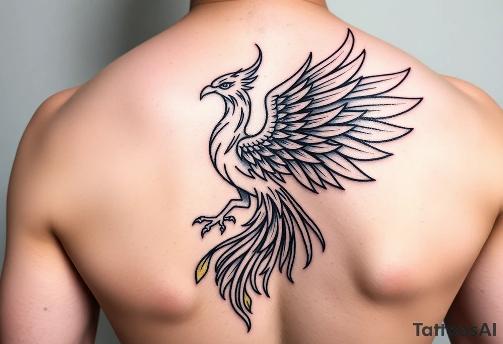 magnificent phoenix rising from golden flames with trailing embers tattoo idea