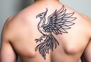magnificent phoenix rising from golden flames with trailing embers tattoo idea