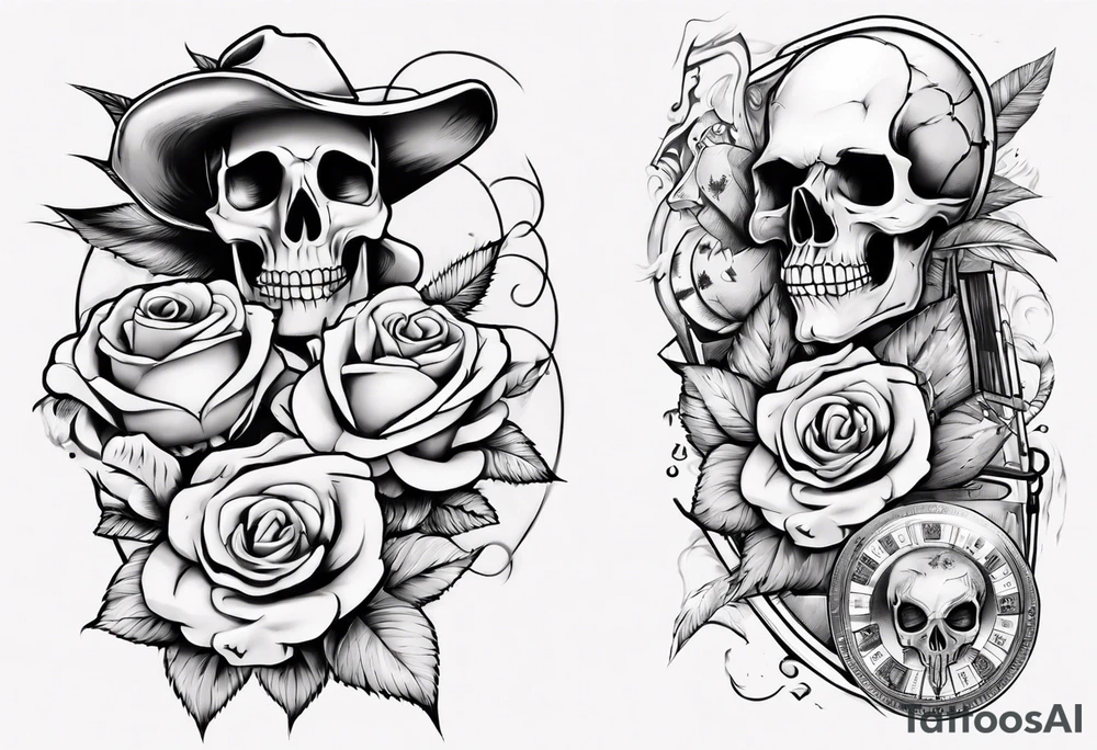 Half-sleeve with roses, beach theme and gambling tattoo idea