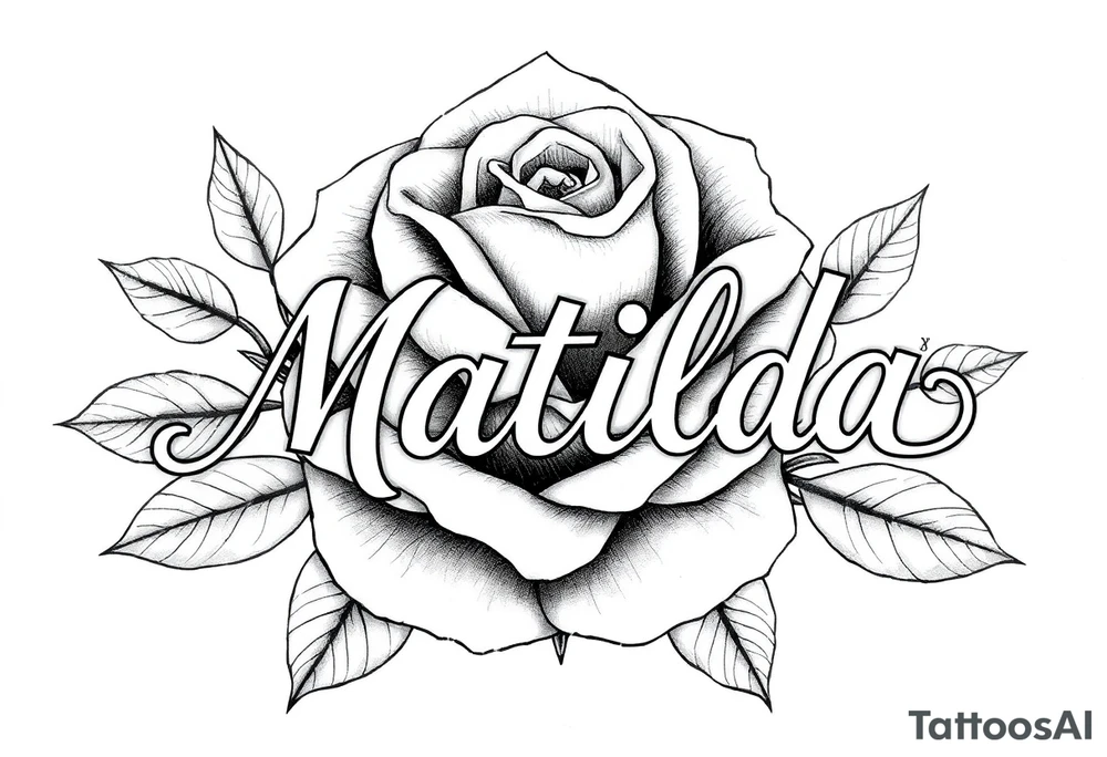 The name ‘Matilda’ in a rose tattoo idea