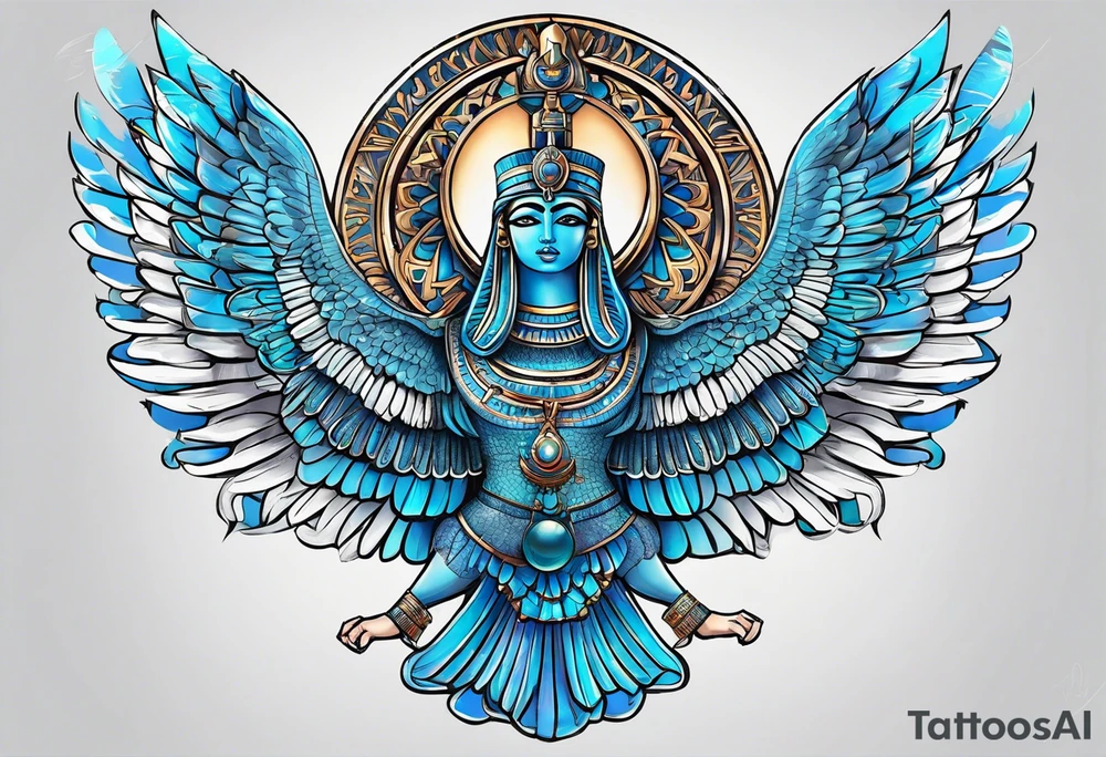 Isis egypt god, light blue tattoo idea