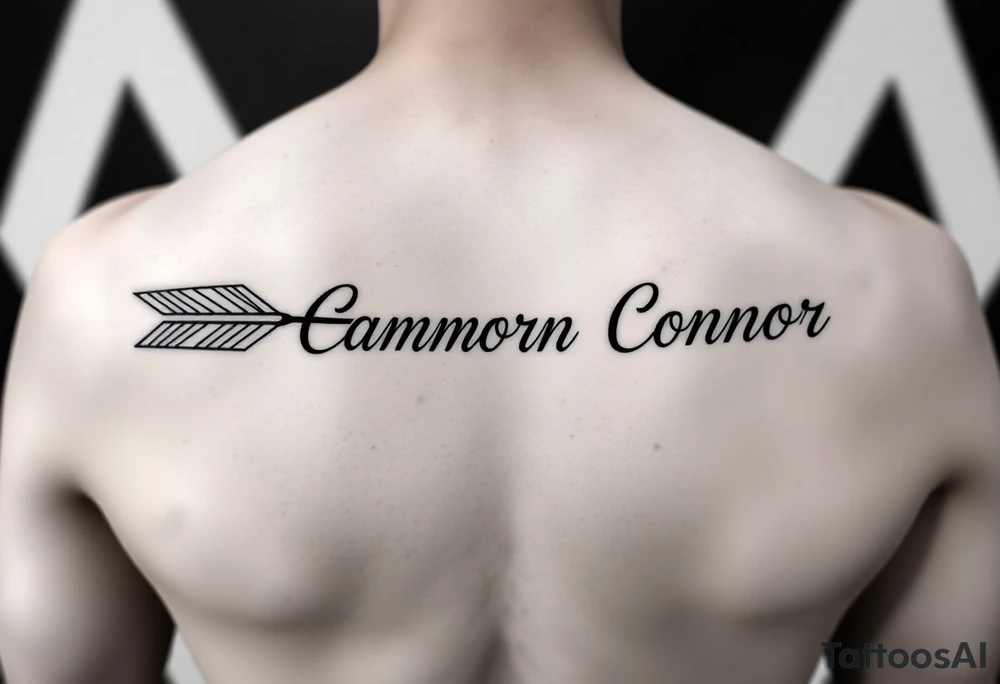 1 fancy feminine arrow that incorporates the name Cameron and another feminine arrow that incorporates the name Connor tattoo idea