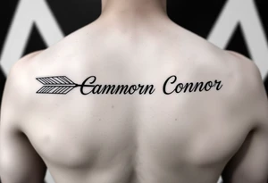 1 fancy feminine arrow that incorporates the name Cameron and another feminine arrow that incorporates the name Connor tattoo idea