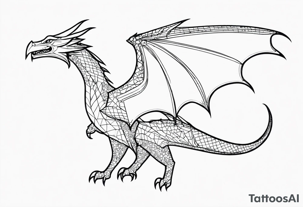 Elegant wyvern with fine lines on the background of the constellation elegant tattoo idea
