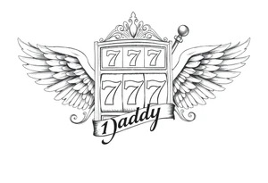 Slot machine with 777 and the word Daddy with angel wings tattoo idea