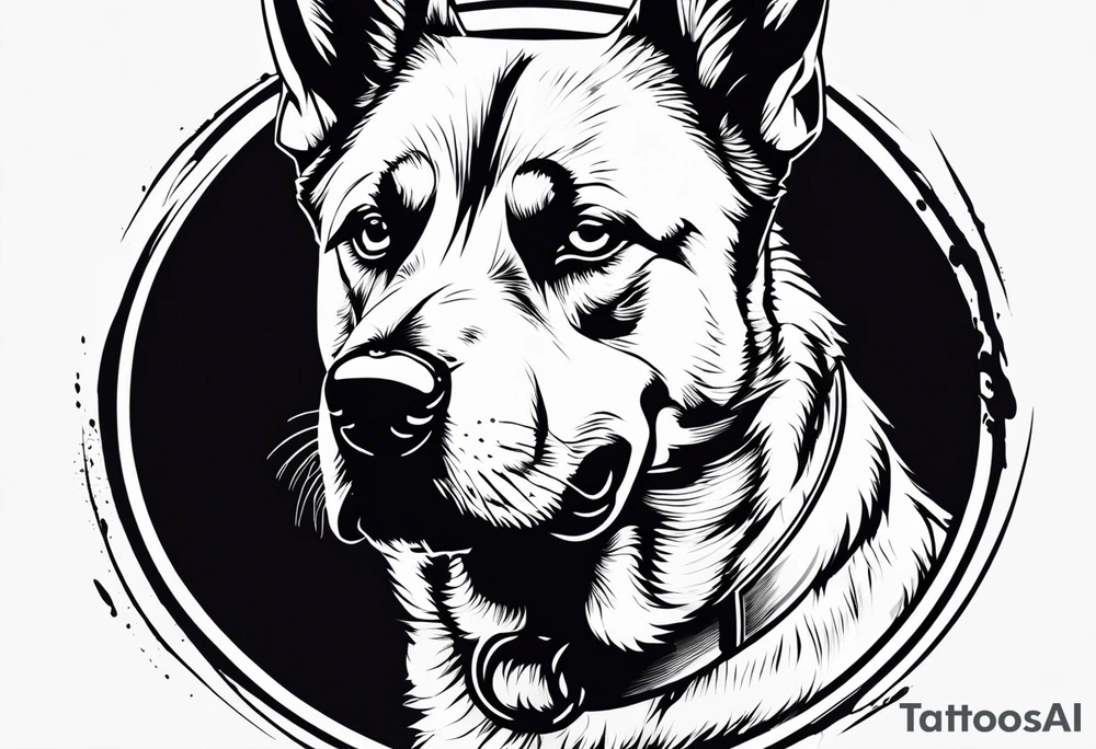 Create aggressive, vicious dog, with some blood coming out of his mouth and saliva. Make it a drawing and use the image of reference. I am going to add. I want HIM TO BE ANGRY WITH RED EYES use German shepherd tattoo idea