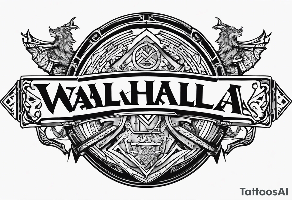 Valhalla shield sword valknut lion dragon tattoo idea