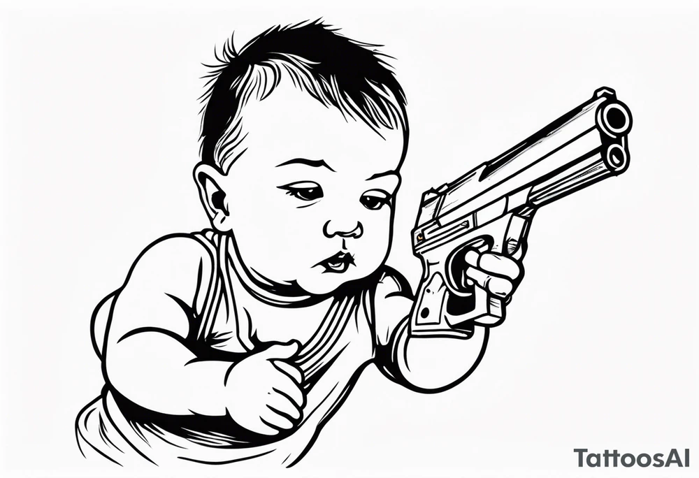 Baby tries to kill himself by pointing a gun at his own head tattoo idea