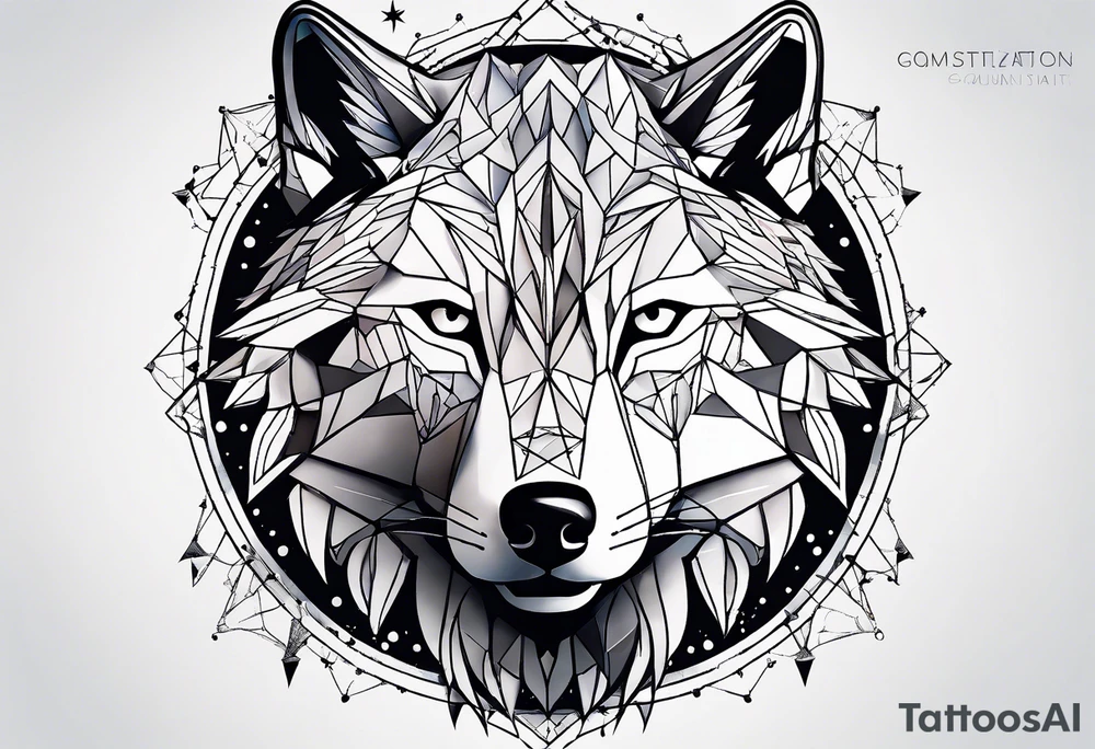 Constellation, animal wolf, géométric tattoo idea