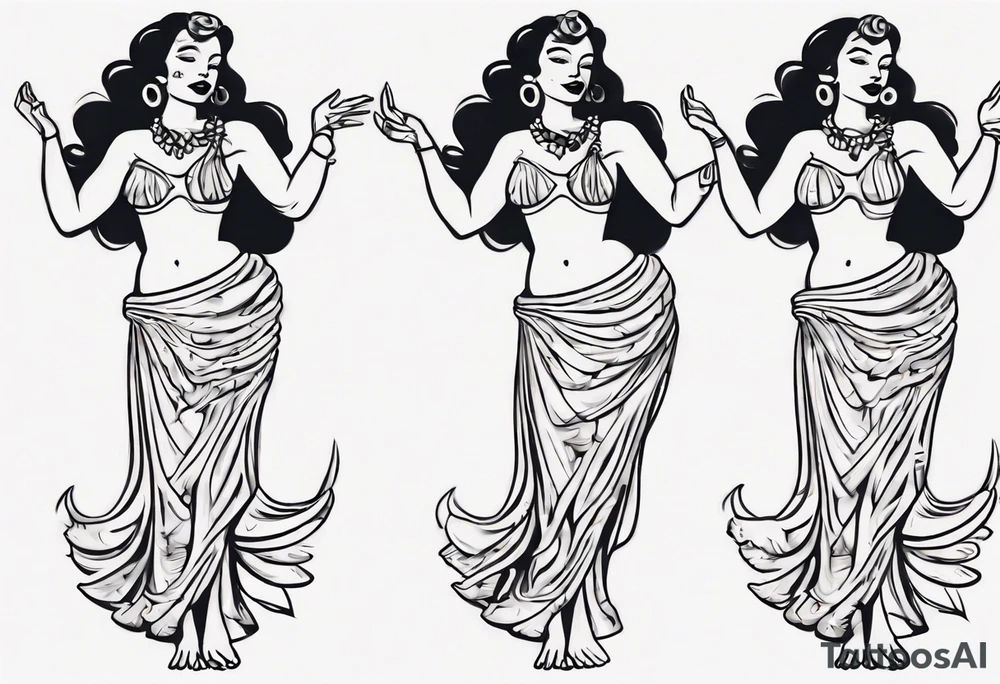 Old School Tattoo Style, Hula Girl dancing, full body, white background --no skin tattoo idea
