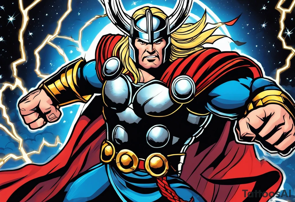 The Mighty Thor  with lightning in the background tattoo idea