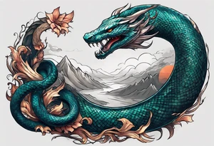 a Sleeve tattoo of Jörmungandr, the giant snake from god of war the game going from shoulder to bicep tattoo idea