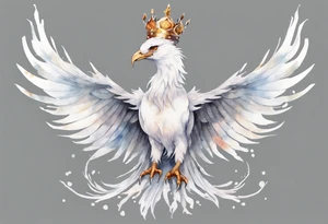 a solitary white phoenix wearing a grey crown tattoo idea