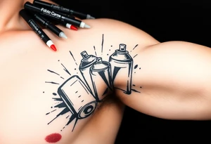 Graffiti markers and spray paint cans tagging on tic tattoo idea