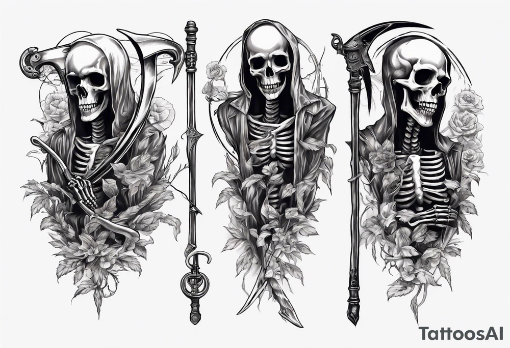 Skeleton with scythe death tattoo idea
