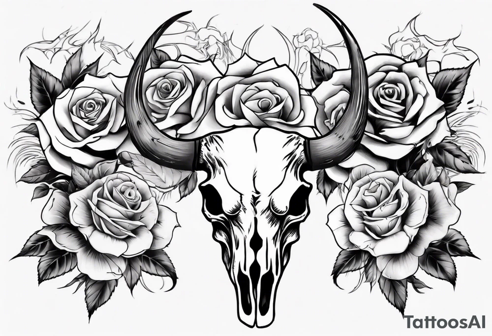 bulls skull with roses tattoo idea