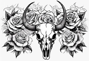bulls skull with roses tattoo idea