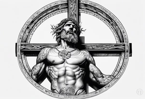Crucified man in rom
an numerals circle tattoo idea