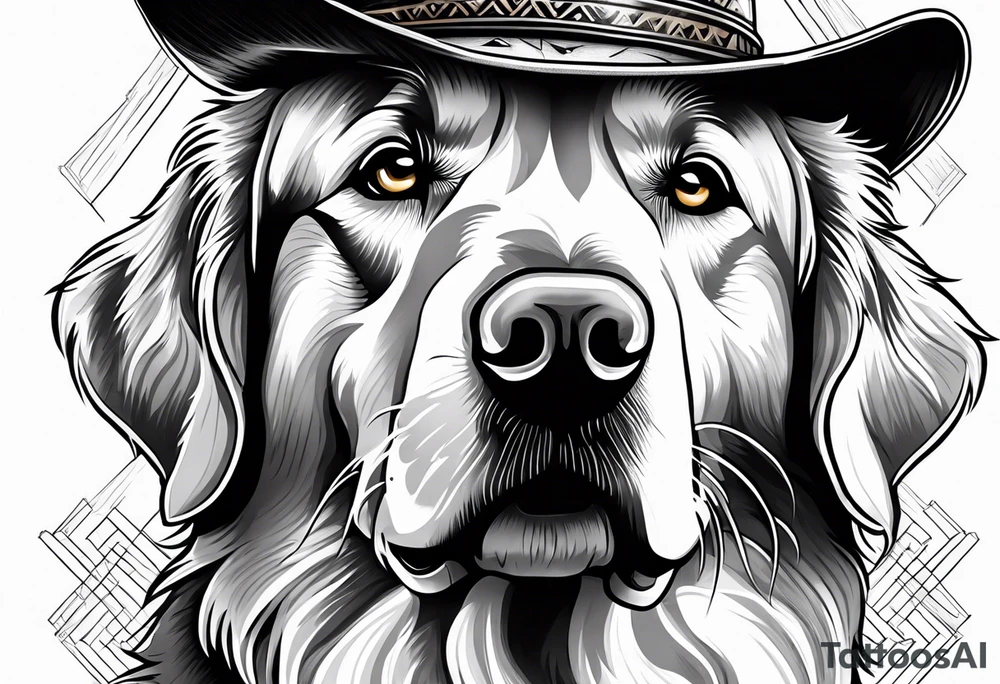 golden retriever mountain cowboy tattoo idea