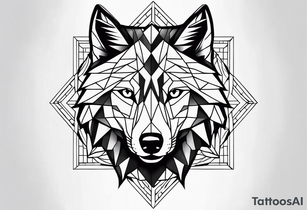 Une tête loup réaliste énervé avec la moitié de sa tête droite en squelette tattoo idea