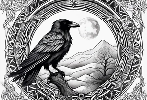 world tree with a raven and knotwork sleeve tattoo tattoo idea