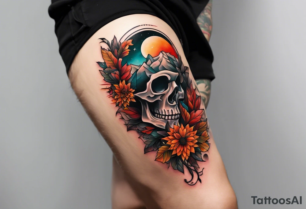 Knee tattoo with fall colors tattoo idea