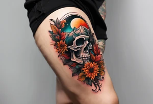 Knee tattoo with fall colors tattoo idea