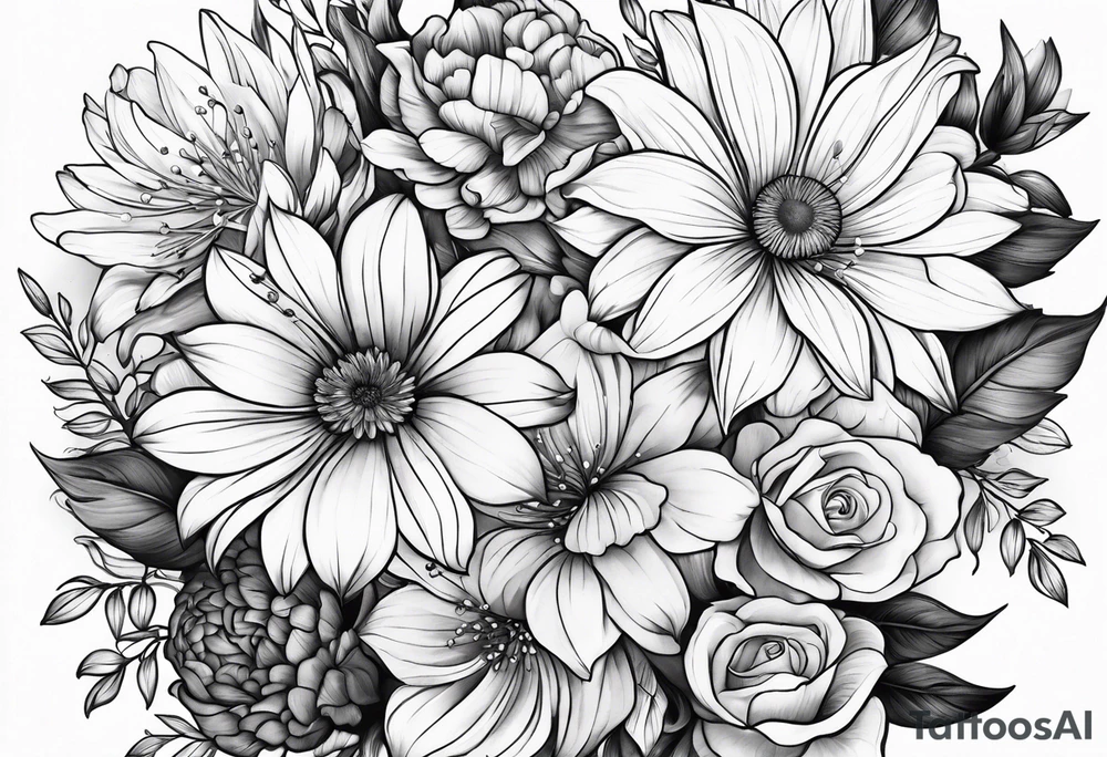 fine line flower bouquet tattoo tattoo idea