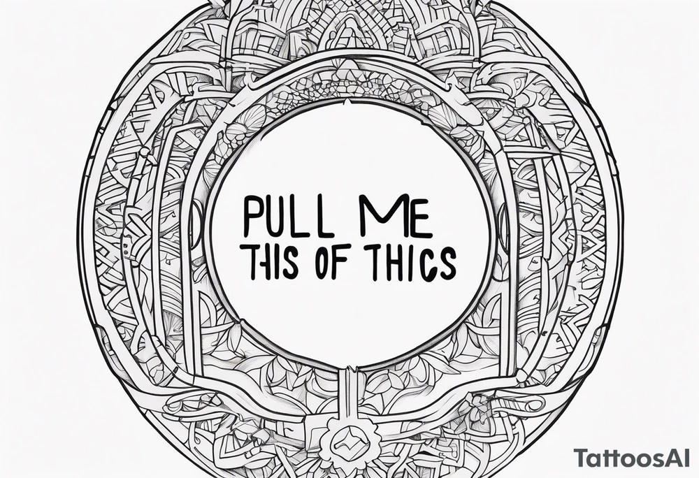A horizontal fine line quote tattoo that says “pull me out of this” tattoo idea