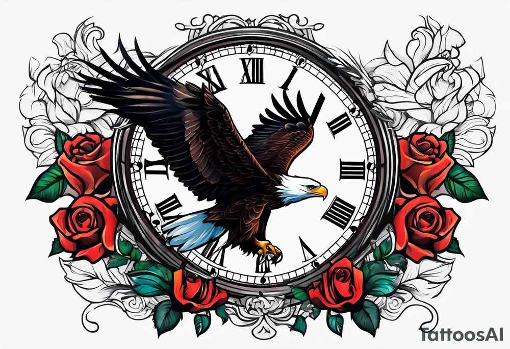 eagle, rose, clock , love tattoo idea