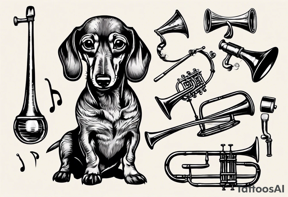 dachshund with a trombone tattoo idea