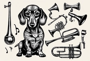 dachshund with a trombone tattoo idea