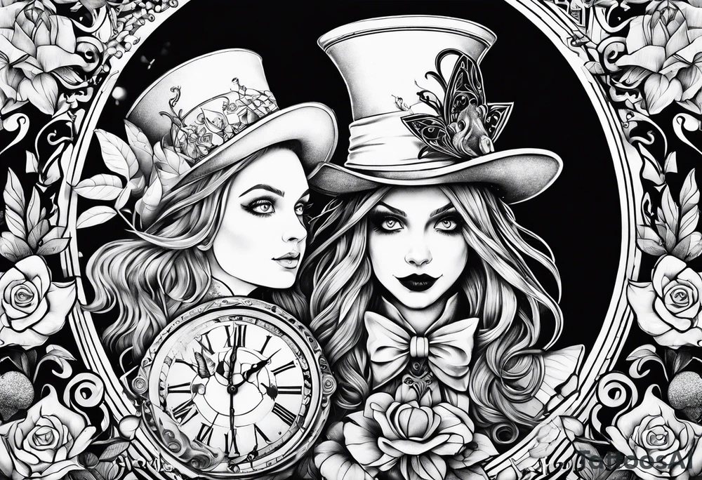 Gothic Alice in wonderland tattoo idea