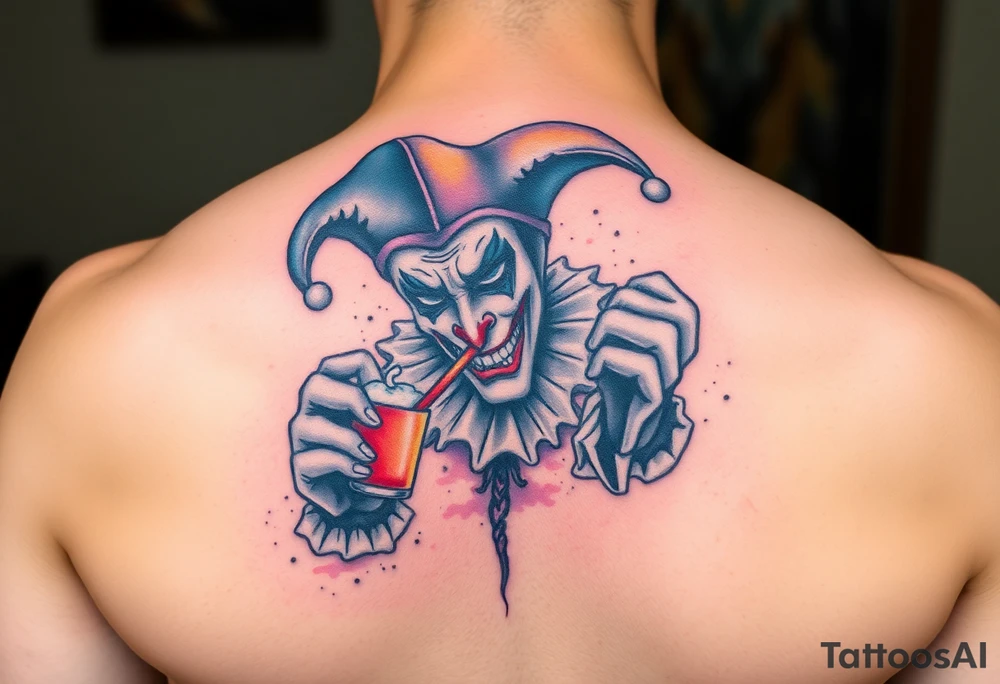 jester smoking and drinking tattoo idea