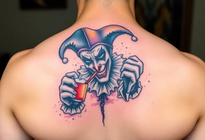 jester smoking and drinking tattoo idea