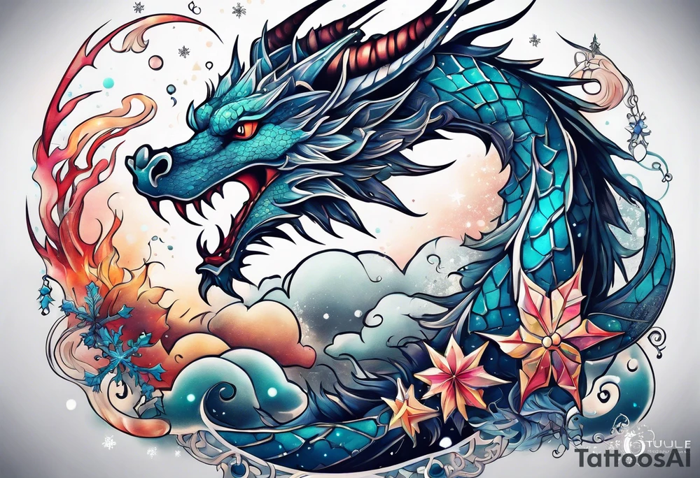 Constellation, dragon, snowflake tattoo idea