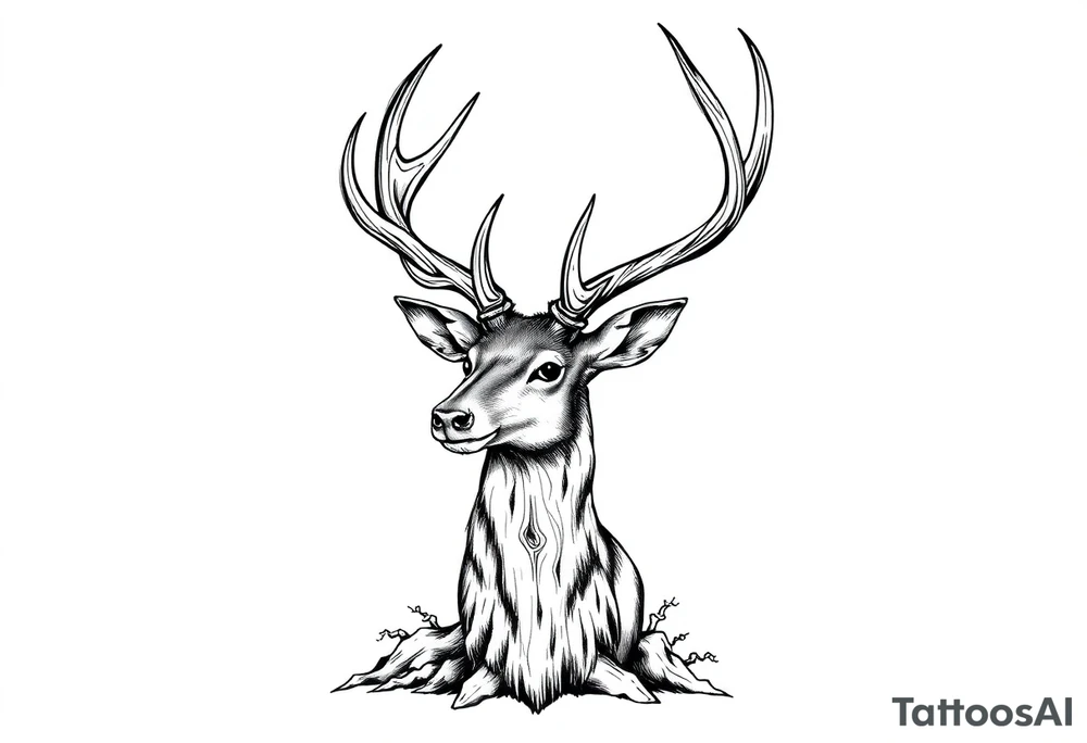 a rain deer horn standing alone with wood pattern on it tattoo idea