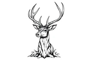 a rain deer horn standing alone with wood pattern on it tattoo idea